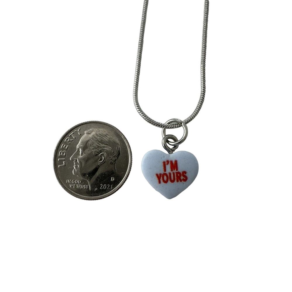 I’M YOURS Pendant Necklace Conversation Heart Valentine 18” Snake Chain NWOT